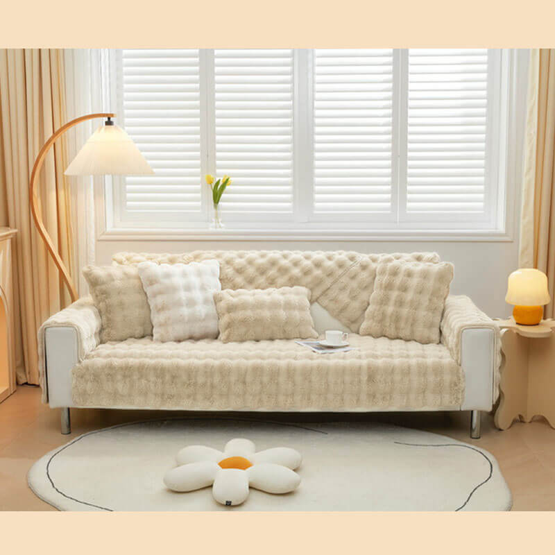 Cosy Plush Solid Colour Non-slip Couch Cover