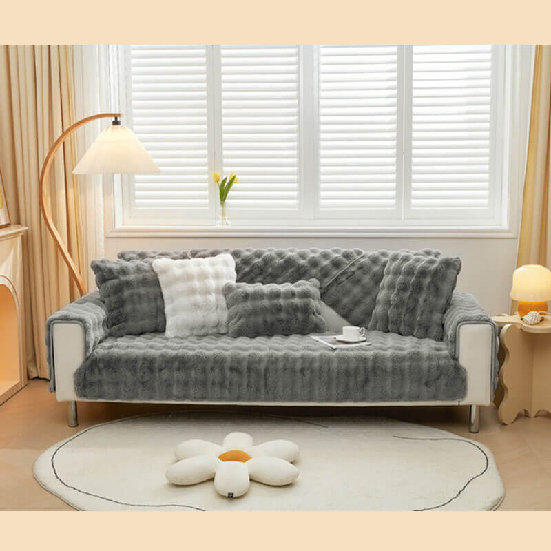 Cosy Plush Solid Colour Non-slip Couch Cover